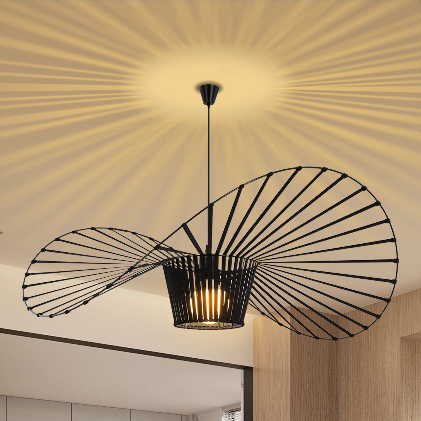 NETTLIFE riippuvalaisin E27, musta moderni, design hattu, halkaisija 140 cm polykarbonaatti, max. 40 W ilman, lamppua