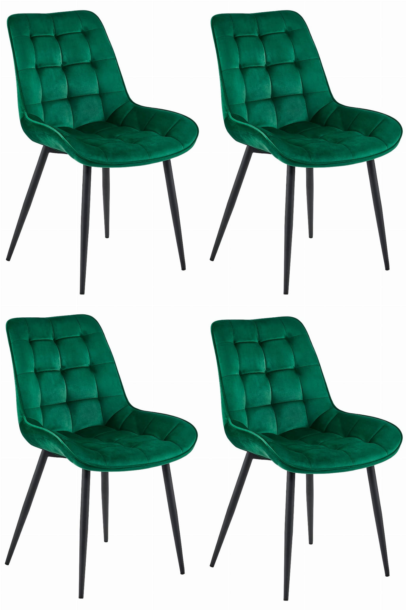 BERA-tuoli, tummanvihreä sametti, mustat jalat (4 kpl)