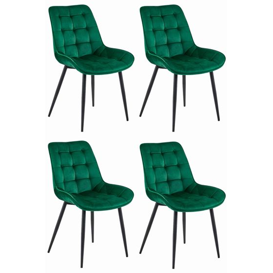 BERA-tuoli, tummanvihreä sametti, mustat jalat (4 kpl)