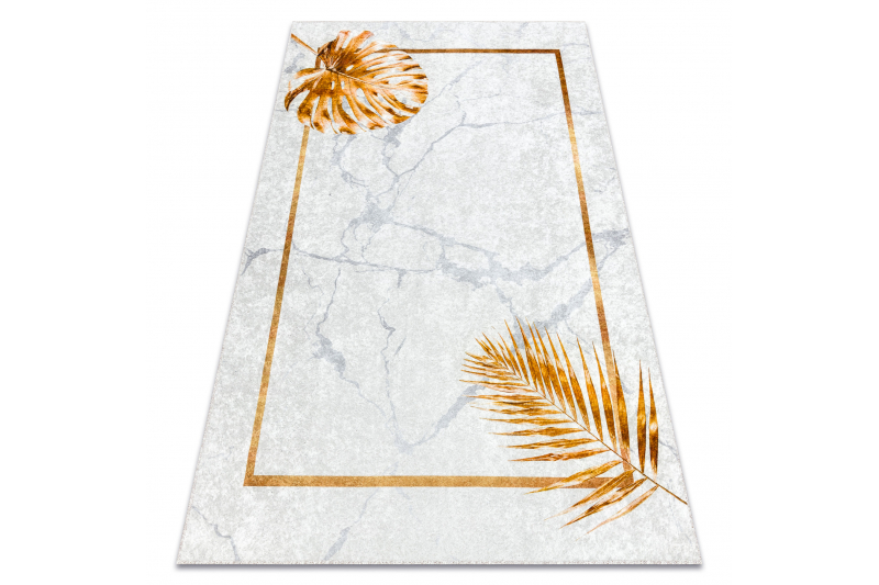 MIRO 51518.806 matto Lehdet, kehyskuviolla liukumaton - harmaa / kultaa 200x290 cm