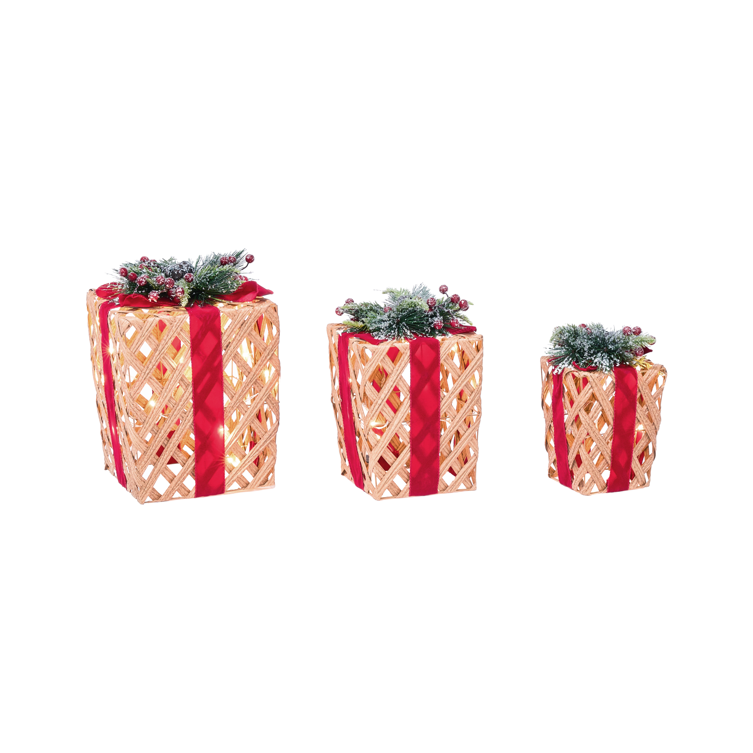 Joulukoristesetti 3 kpl LED-valo VELKUA 38/25/20 cm Joululahja Ruskea