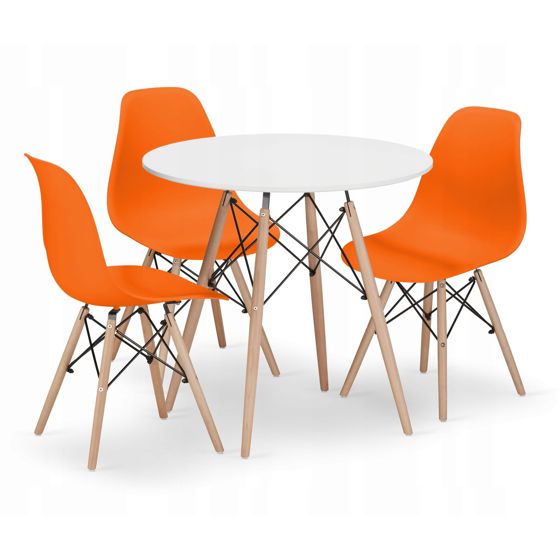 TODI 80 pyöreä pöytä, 3 OSAKA-tuolia, valkoinen, oranssi