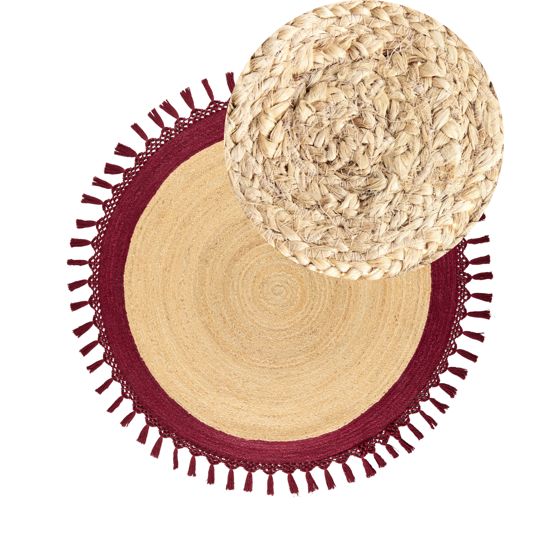 Matto MARTS Tummanpunainen ø 140 cm juutti