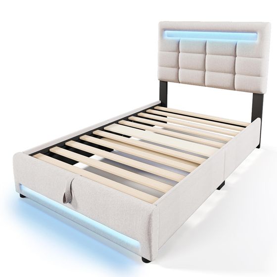 Sänky 90x200 cm, USB-portilla, beige