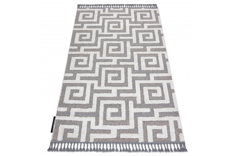 Matto MAROC P655 Labyrintti, Kreikkalainen harmaa / valkoinen Tupsut berbery Marokkolainen shaggy 200x290 cm