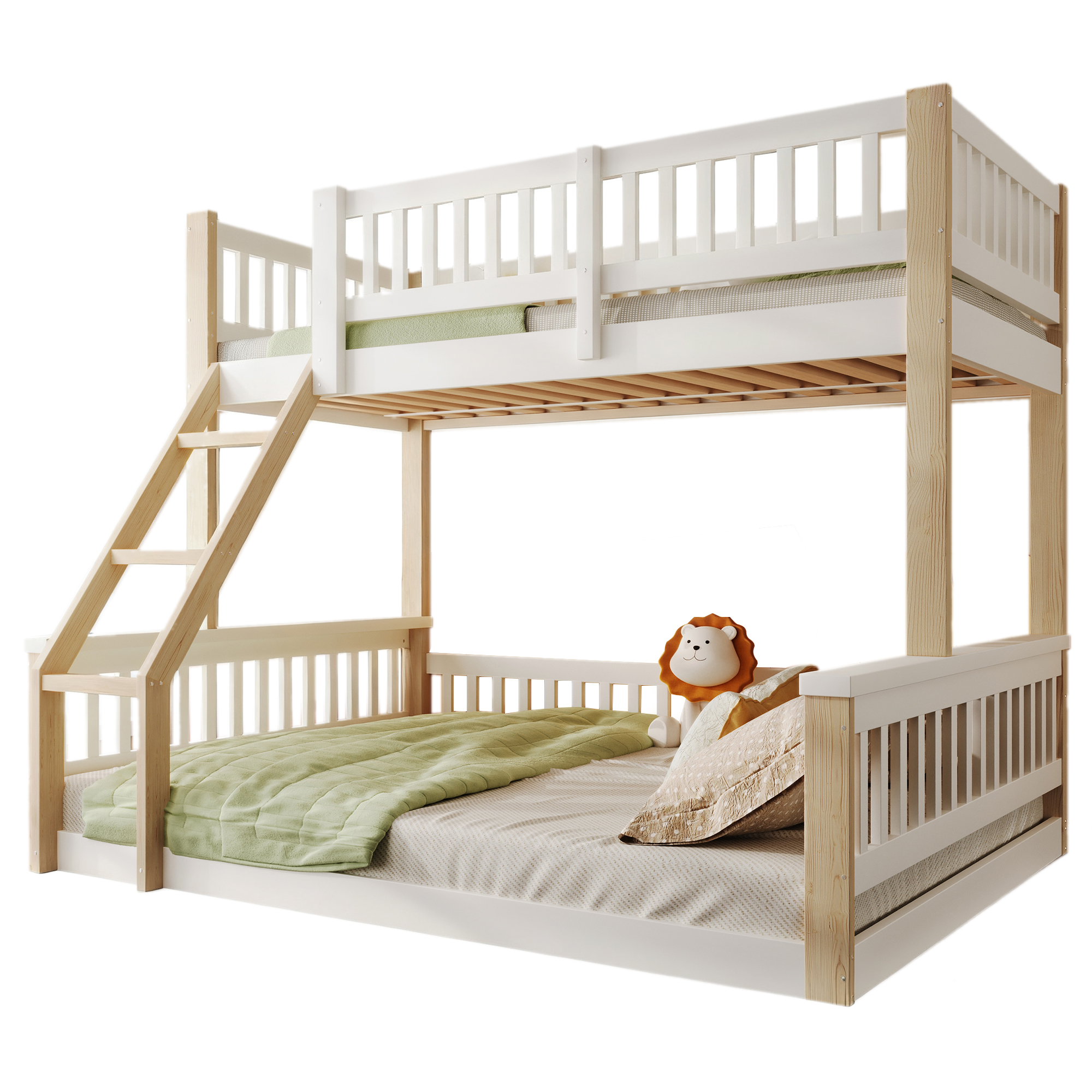 Etagenbett 90x200 cm+140x200 cm turva-aidat säleikkö valkoinen ja luonnonmäntyinen
