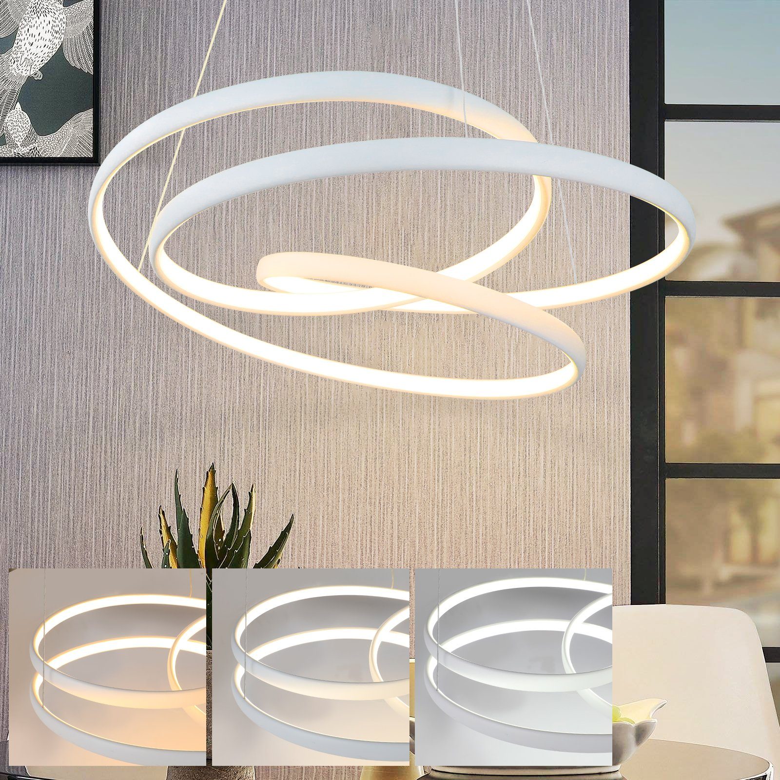 NETTLIFE LED - riippuvalaisin, halkaisija 50 cm, 55 W, valkoinen rauta, ruokapöytä, himmennettävä, moderni