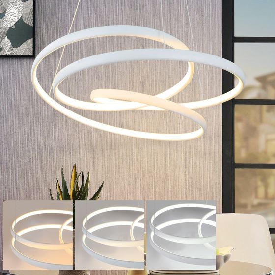 NETTLIFE LED - riippuvalaisin, halkaisija 50 cm, 55 W, valkoinen rauta, ruokapöytä, himmennettävä, moderni