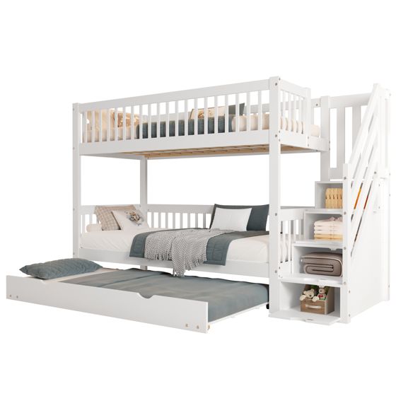 Etagenbett 90x200 cm turva-aidat kaikilla puolilla säilytystila laatikko valkoinen puinen ja MDF