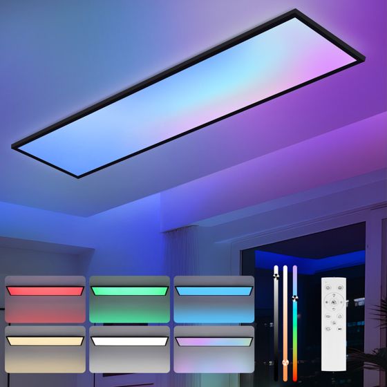 NETTLIFE LED-kattovalaisin 100x25 - Himmennettävä kattopaneeli RGB-väriä vaihtava pitkä litteä kattovalaisin kaukosäätimellä musta 24W