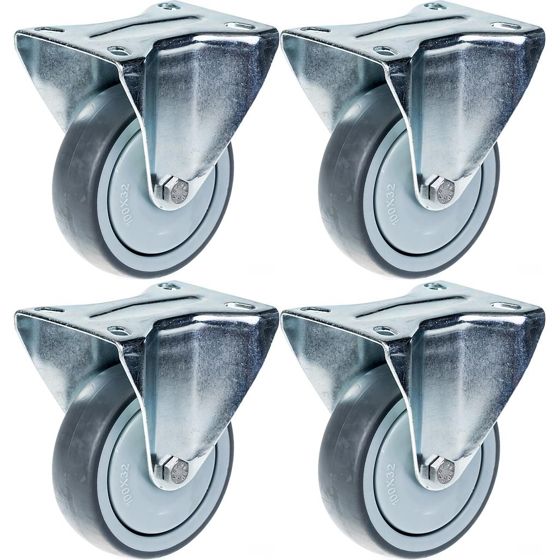 100 mm:n (4 tuuman) pyörä, harmaa kumirengas, kiinteä, kestää 440 kg:n kuormituksen, 4 kpl:n sarja