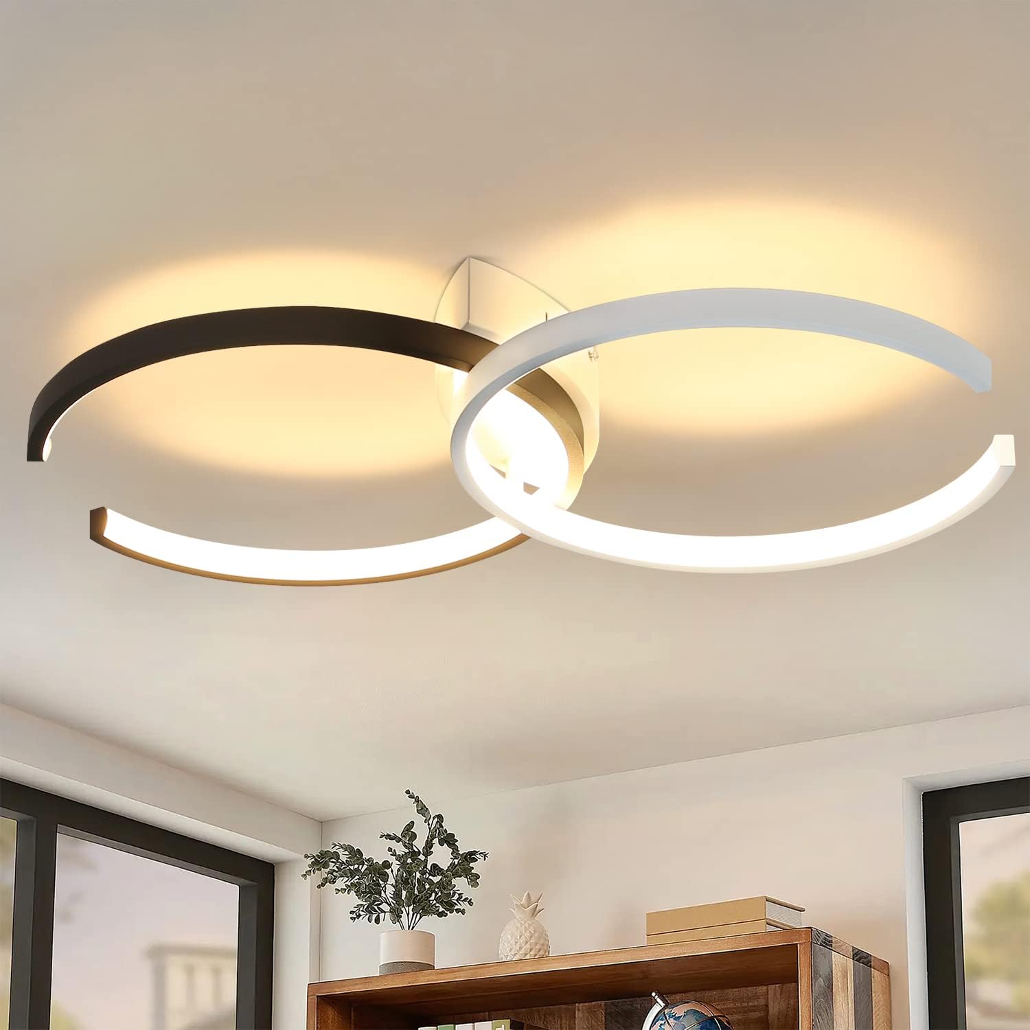 NETTLIFE mustavalkoinen led-kattovalaisin 24W, 54cm, 3000K lämmin valo olohuoneeseen, makuuhuoneeseen, keittiöön tai lastenhuoneeseen