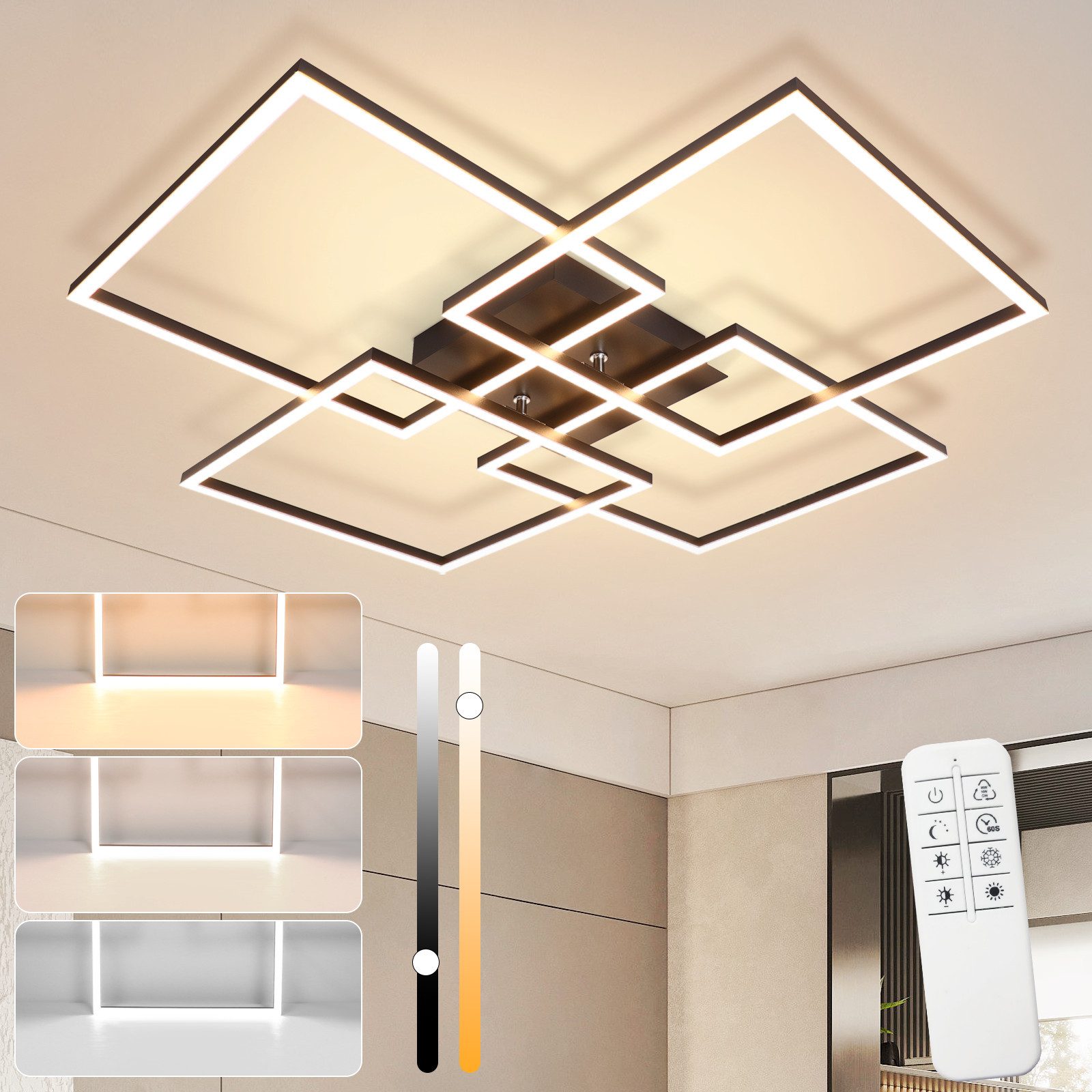ZMH LED-kattovalaisin olohuoneeseen, 72 cm, suorakaiteen muotoinen, himmennettävä, 48 W