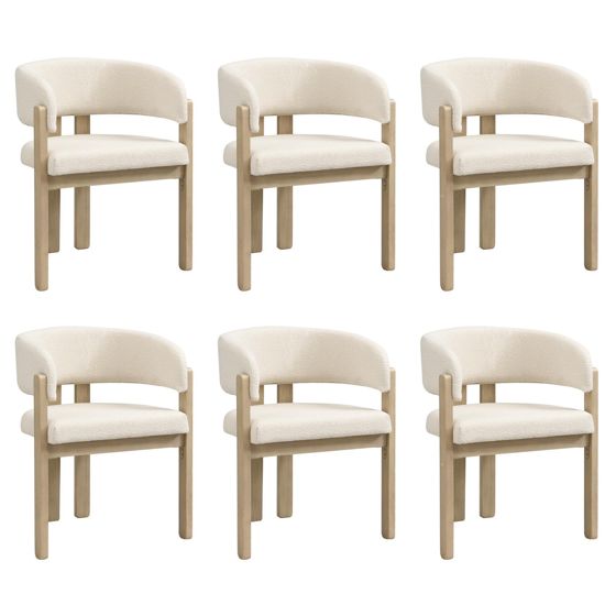 Käsinojallinen tuoli 6 kpl, bouclé, luonnonvärinen