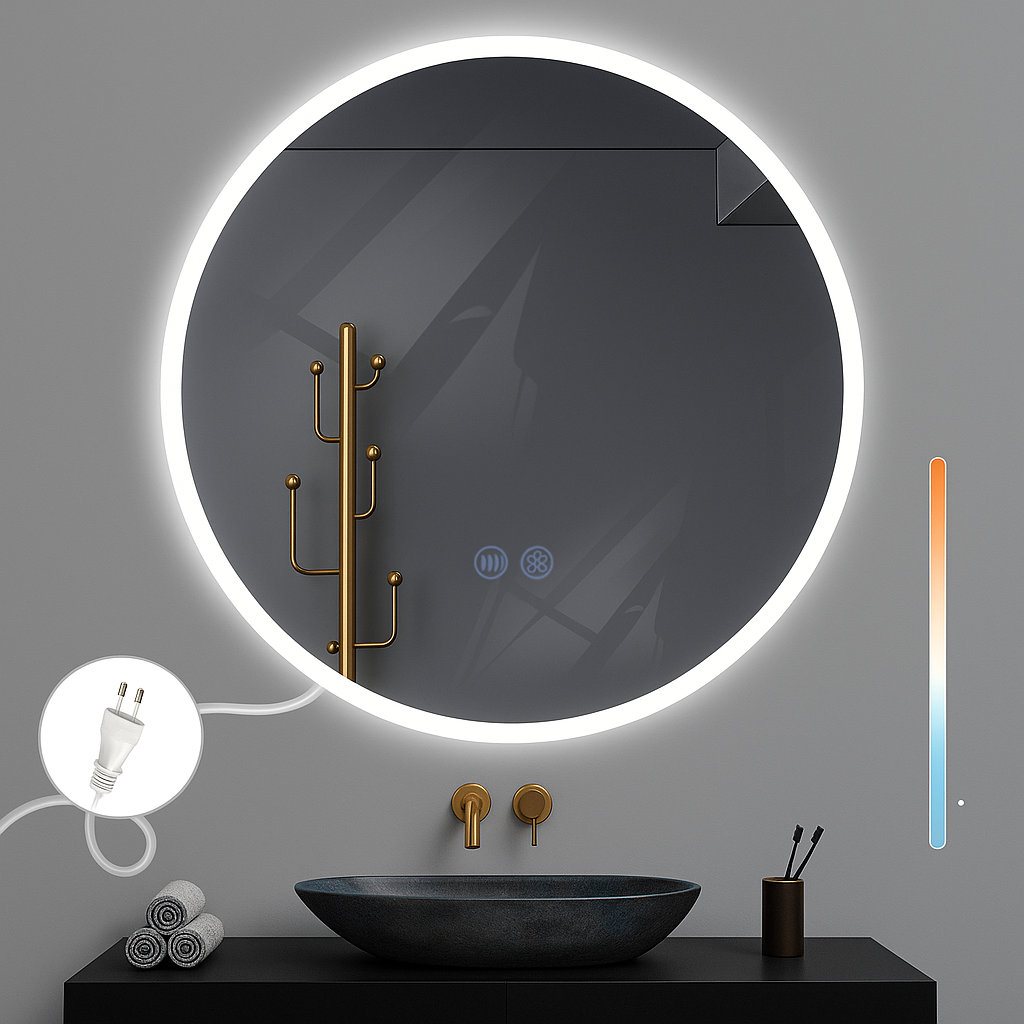 NETTLIFE Peili Valaistuksella, LED - seinäpeili, IP44 pyöreä, 80cm Valaistulla Kosketuspeilitoiminnolla ja himmennettävälläValolla