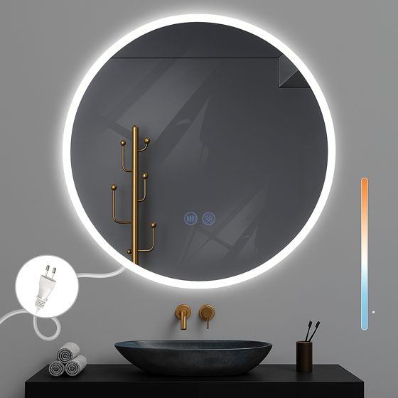 NETTLIFE Peili Valaistuksella, LED - seinäpeili, IP44 pyöreä, 80cm Valaistulla Kosketuspeilitoiminnolla ja himmennettävälläValolla