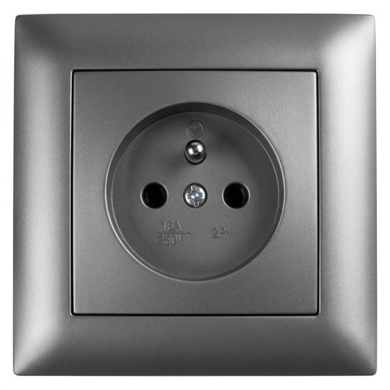Toolight Yksiosainen maadoitettu pistorasia JNH001-G + kehys Harmaa 4, 3x8, 4x8, 4cm