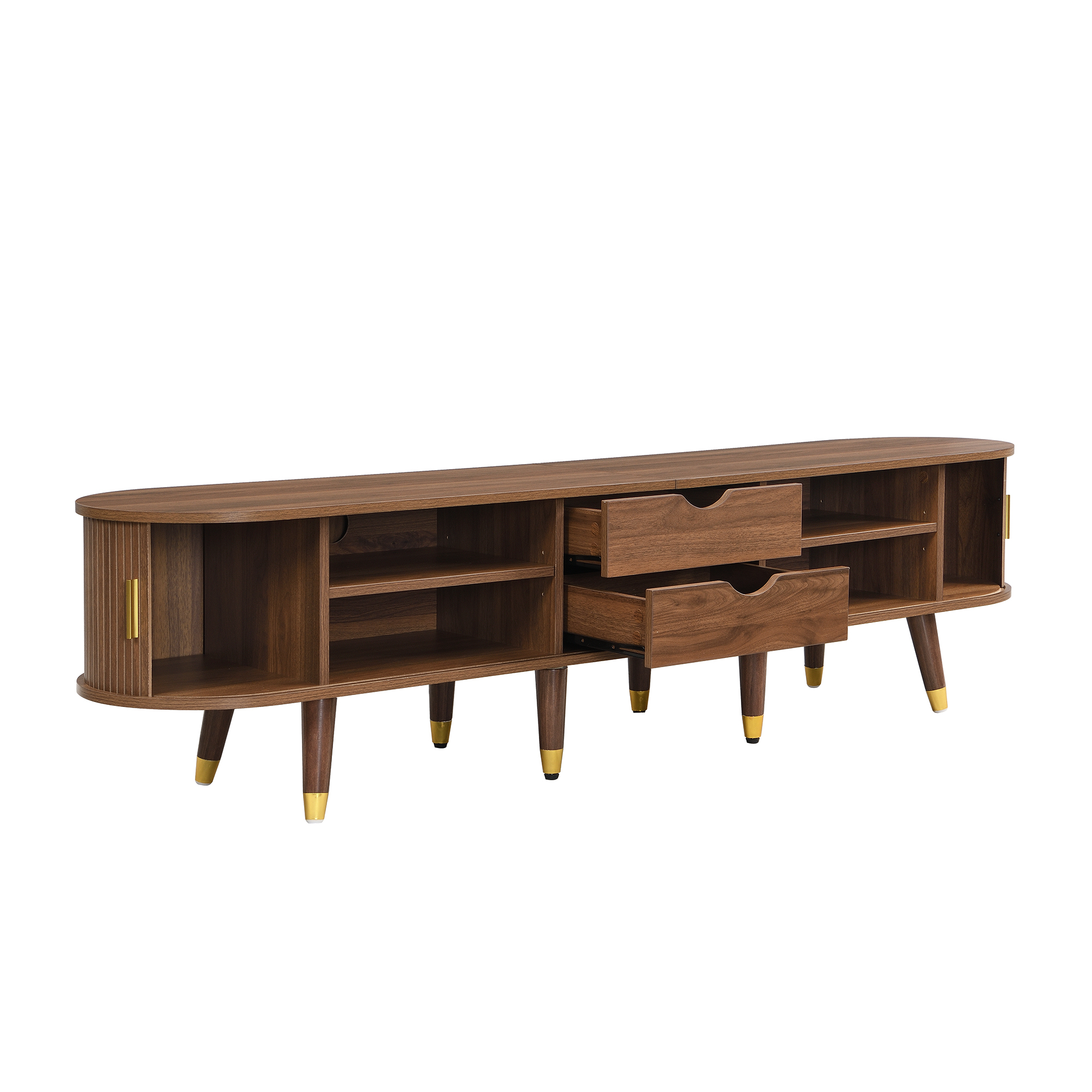 TV-taso 175x38x45 cm pähkinävärinen MDF rustiikkinen säilytyksellä liukuovilla