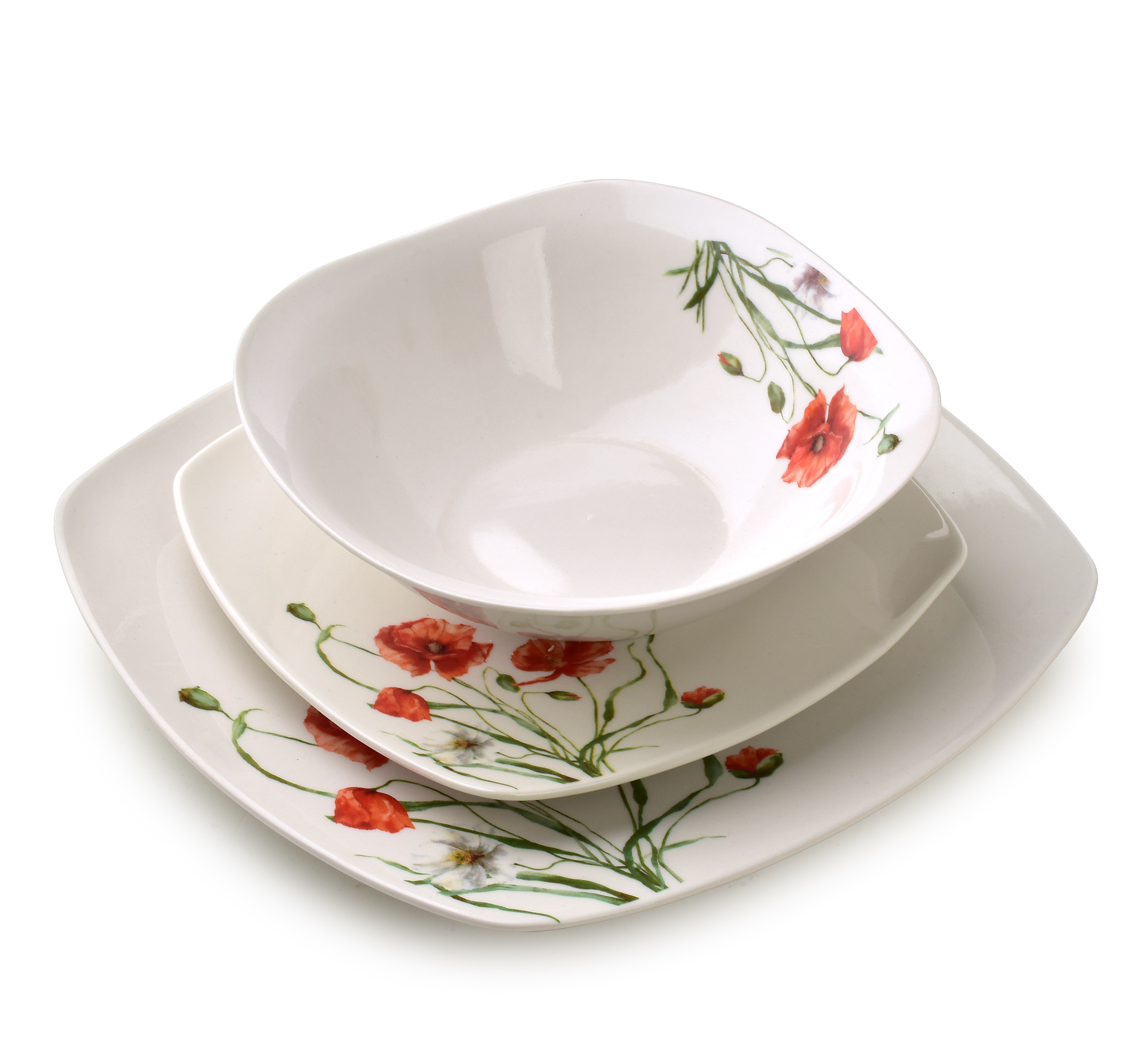 Ruokailuastiasto posliini LEA POPPY 16,5/18/24 cm vaalea punainen 18 osaa