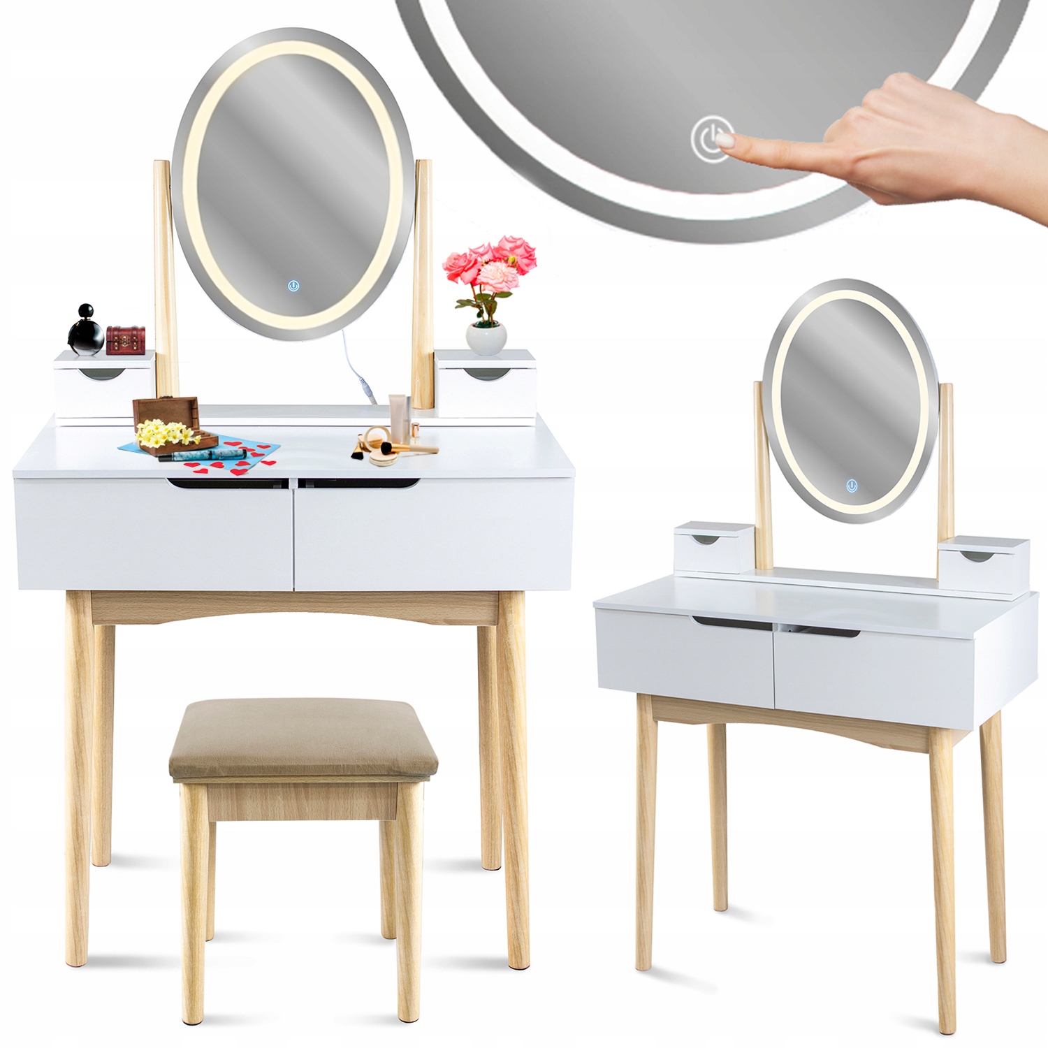 Skandinaavinen meikkipöytä LED-peilillä