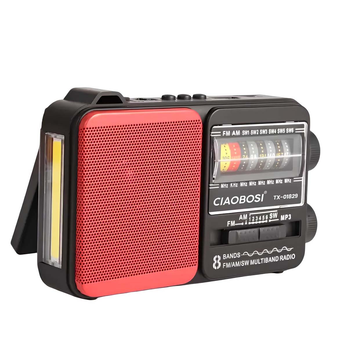 Kolmikaistainen FM/AM/SW-radio USB-MP3-liitännällä ja LED-valolla