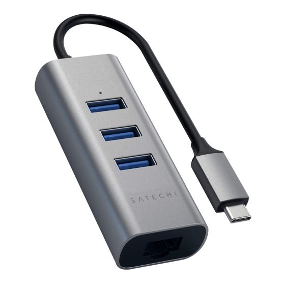 Hub USB-C 2-in-1 3 USB 3.0 Ethernet 1000Mbps Alumiini