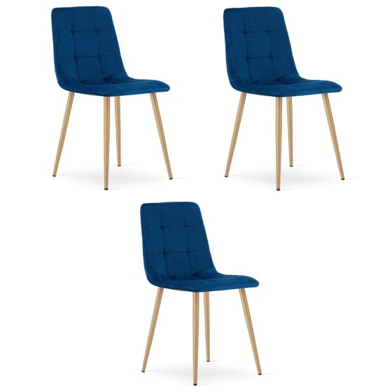 KARA-tuoli, tummansininen sametti, puunväriset jalat (3 kpl)