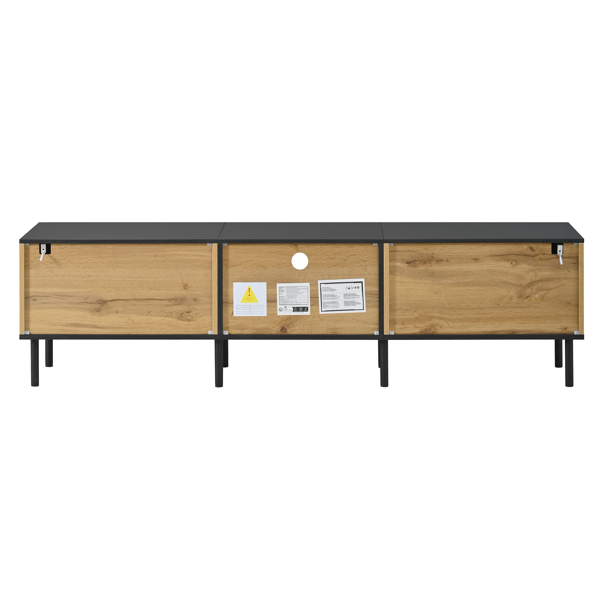 TV-taso 170x35x44,5 cm luonnonväri puunäköinen lastulevy metallijalat säilytyksellä ja liukuovilla
