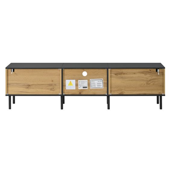 TV-taso 170x35x44,5 cm luonnonväri puunäköinen lastulevy metallijalat säilytyksellä ja liukuovilla