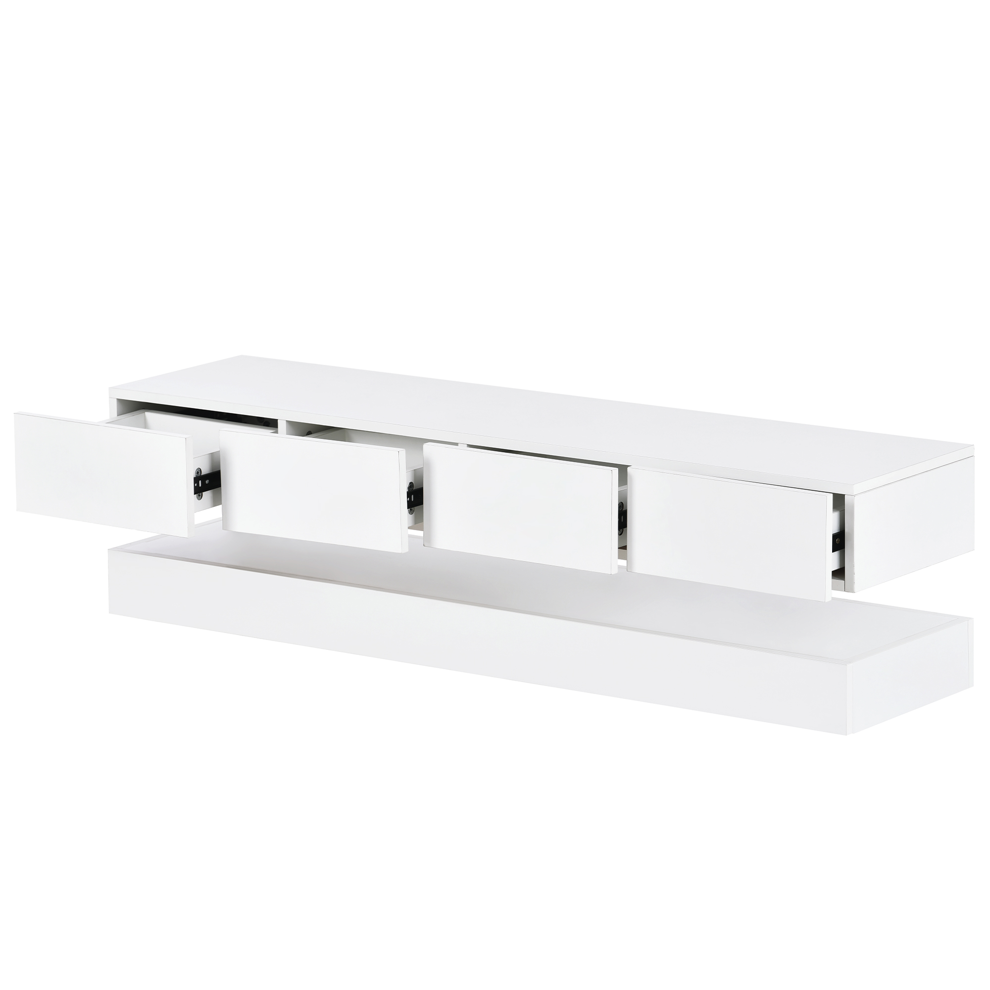 TV-taso säilytyksellä 130x33x15 cm valkoinen MDF liukuovilla ja LED-valaistuksella