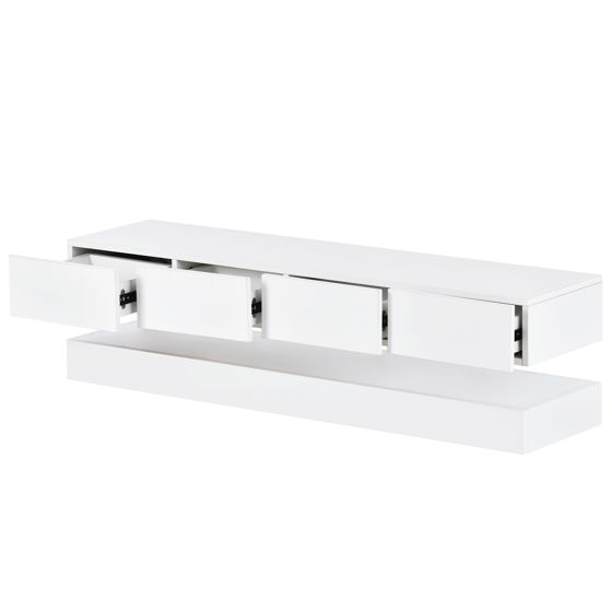 TV-taso säilytyksellä 130x33x15 cm valkoinen MDF liukuovilla ja LED-valaistuksella