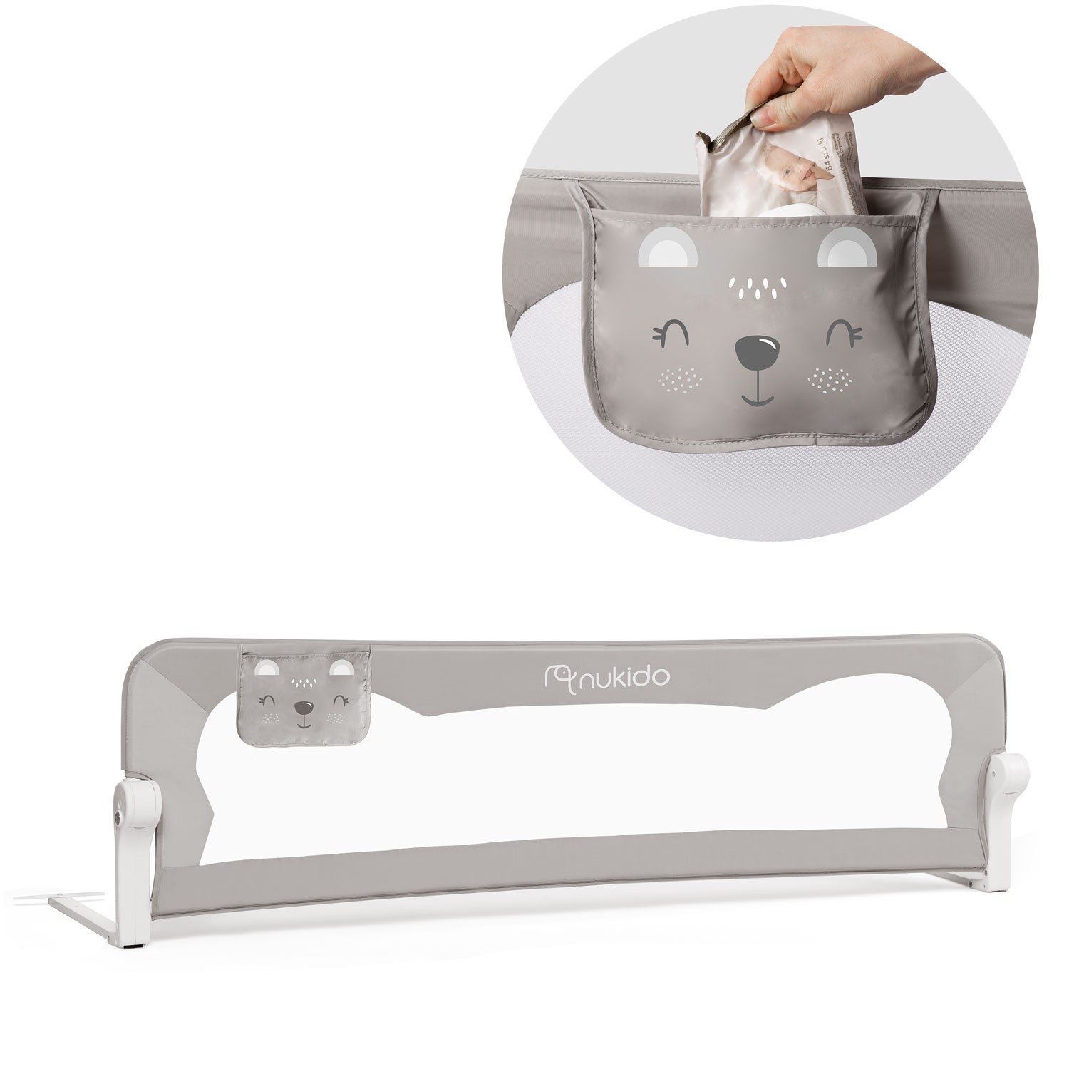 Nukido harmaa sängynsuojalaita 150 x 42 x 35 cm