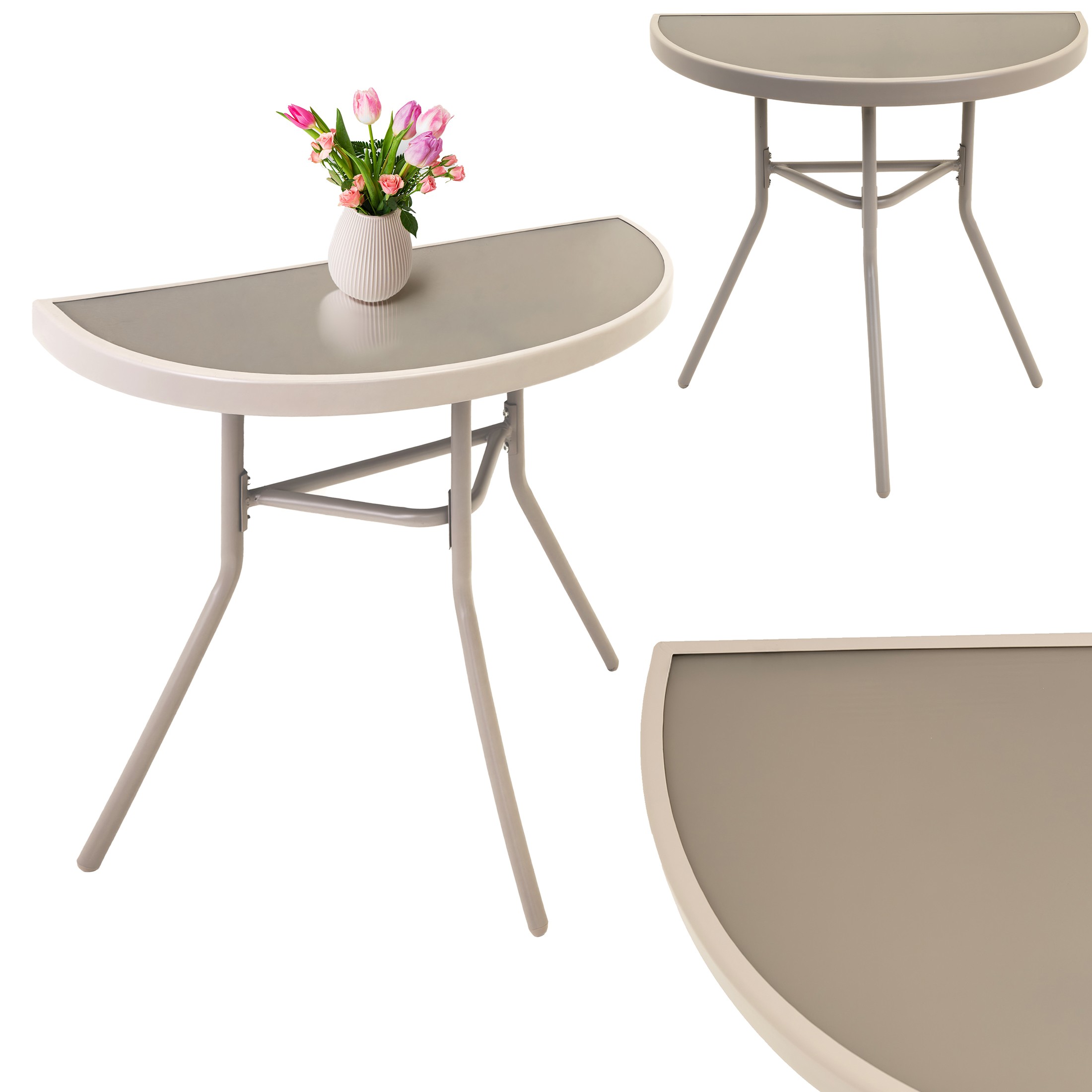 Teräksinen parvekepöytä Puutarhapöytä terassille Karkaistua lasia puutarhaan