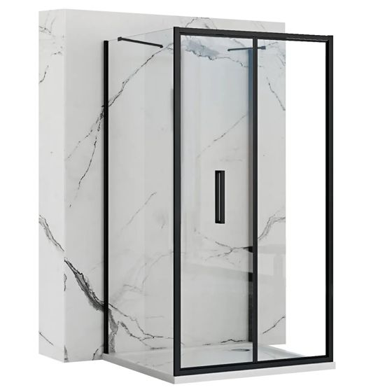 REA Seinän viereen asennettava suihkukaappi RAPID FOLD 100x90 musta, 100X90X195CM