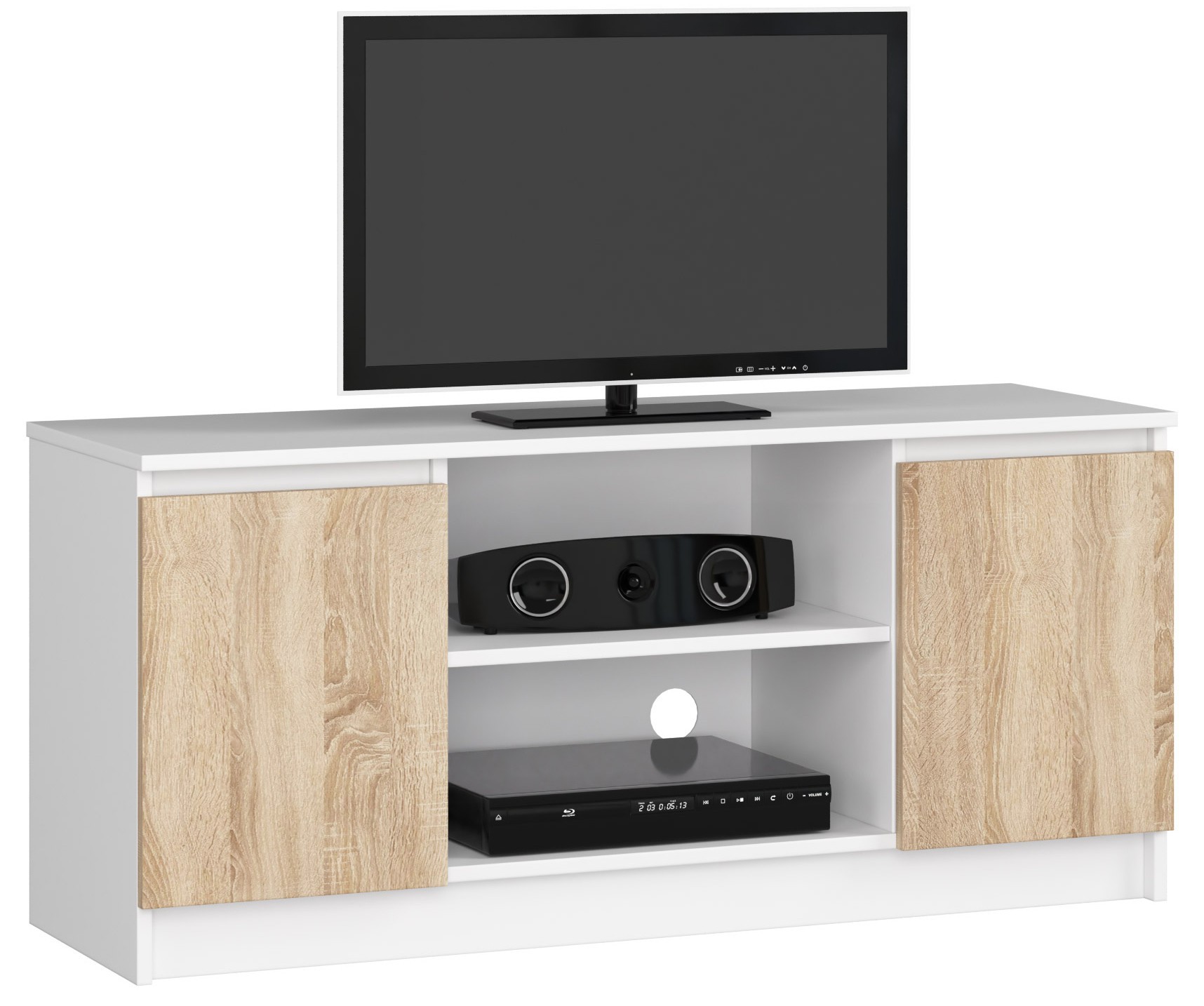 Akord TV-taso 2 ovea 1 hylly Valkoinen/Sonoma-tammi 120x40x55