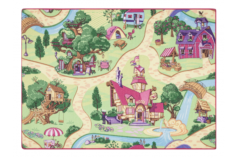 REBEL ROADS MATTO Candy Town 27 luistamaton lapsille - pink / vihreä 95x133 cm