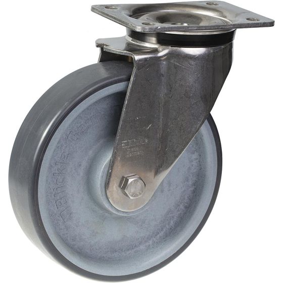 160 mm:n ruostumattomasta teräksestä valmistettu kääntyvä pyörä, jossa on harmaa sähköä johtava termoplasia