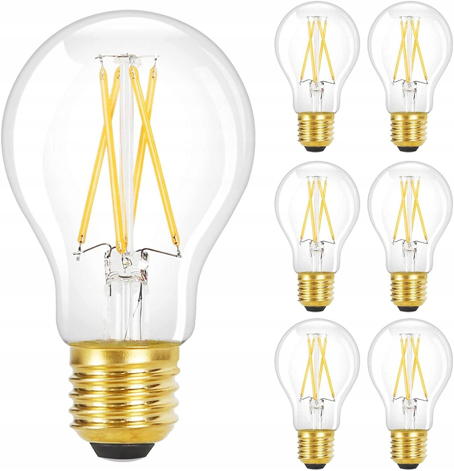 NETTLIFE 6 kpl E27 LED-lamppuja, lämmin valkoinen, A60, vintage, 4 W, 2700 K, Edison-filamentti, retroenergiansäästölamppu kotikäyttöön