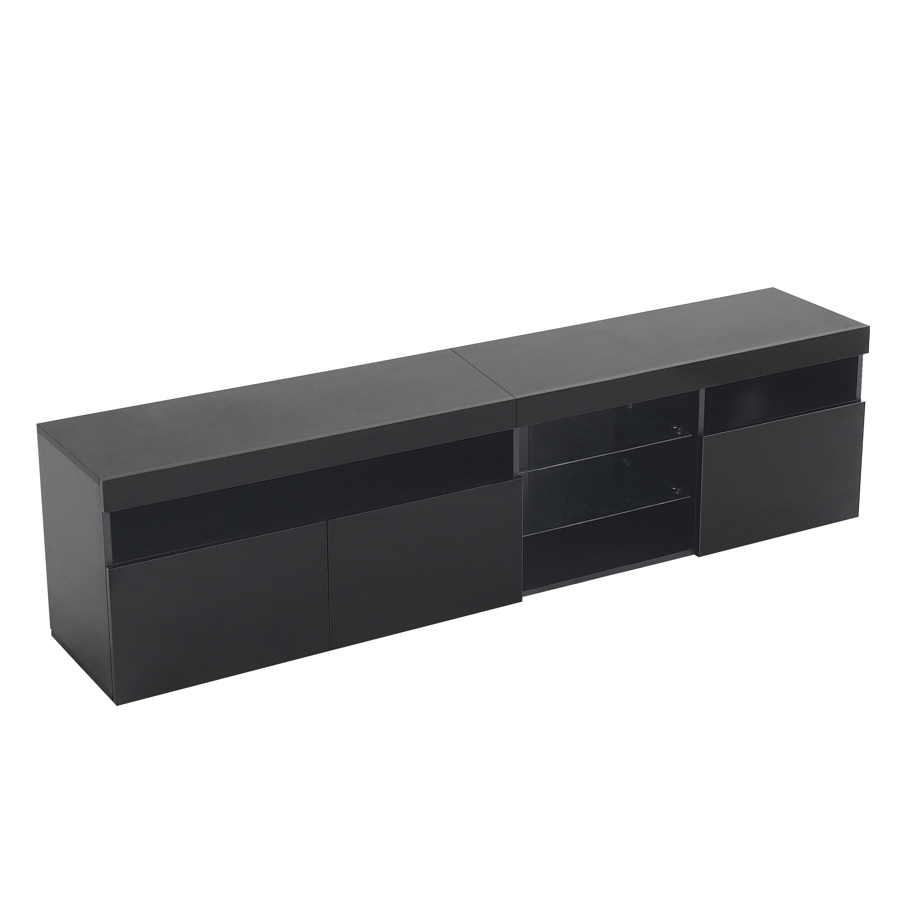 TV-taso 180x35x48 cm musta MDF säilytyksellä ja LED-valaistuksella