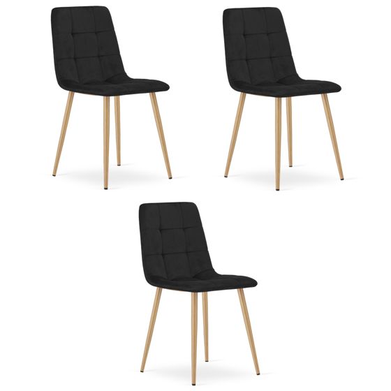 KARA-tuoli 3 kpl, musta sametti, puunväriset jalat