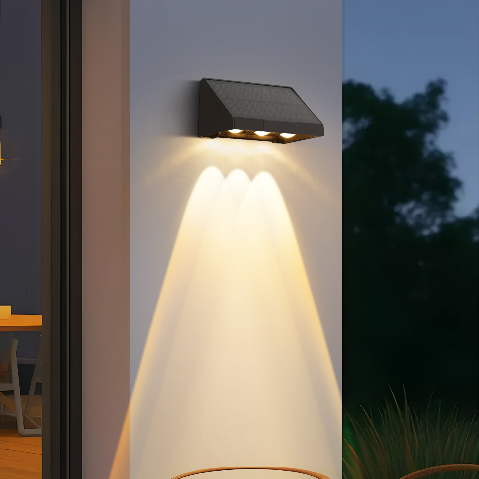 ZMH ulkokäyttöön tarkoitettu aurinkokennoseinävalaisin - 3000K lämmin valkoinen LED, 2 tilaa - aitaan/terassille/parvekkeelle