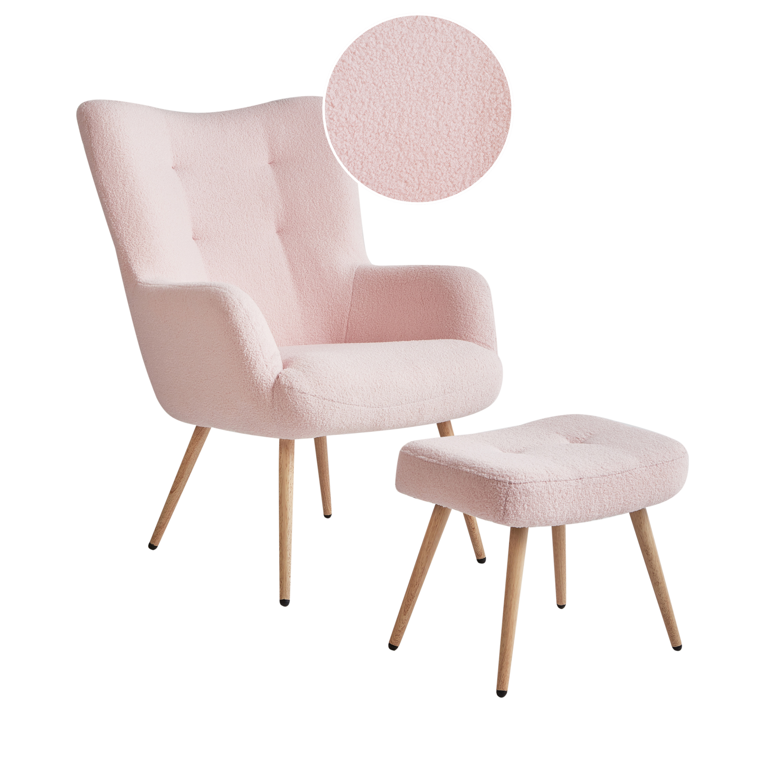 Wingback-tuoli VEJLE ja rahi buklee Pastellipinkki