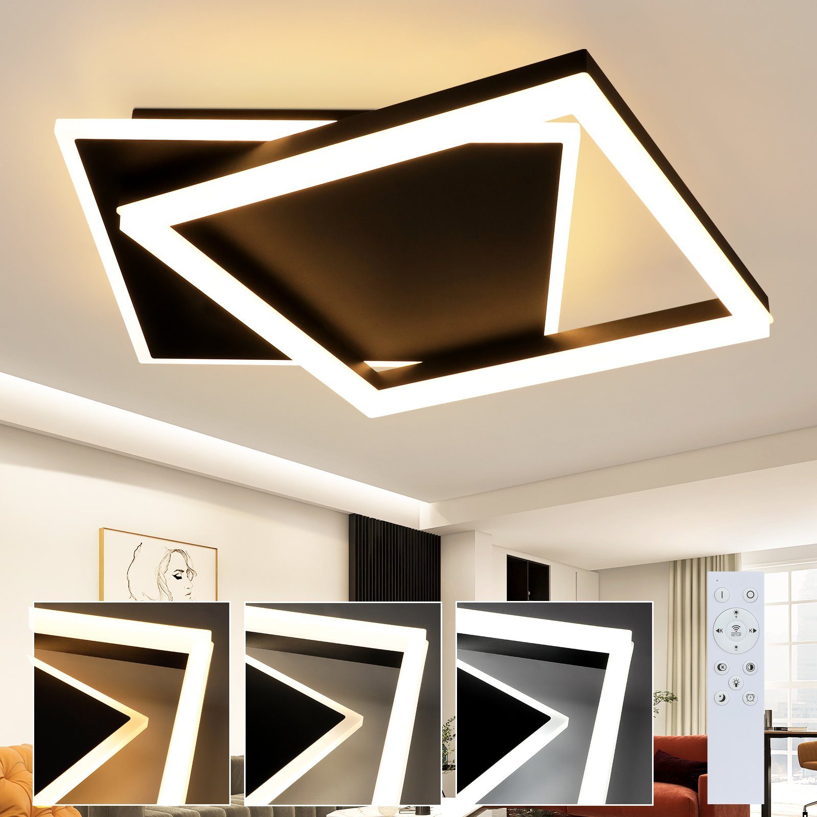 NETTLIFE LED - kattovalaisin makuuhuoneeseen, musta, himmennettävä, 42 W, moderni, kaukosäätimellä
