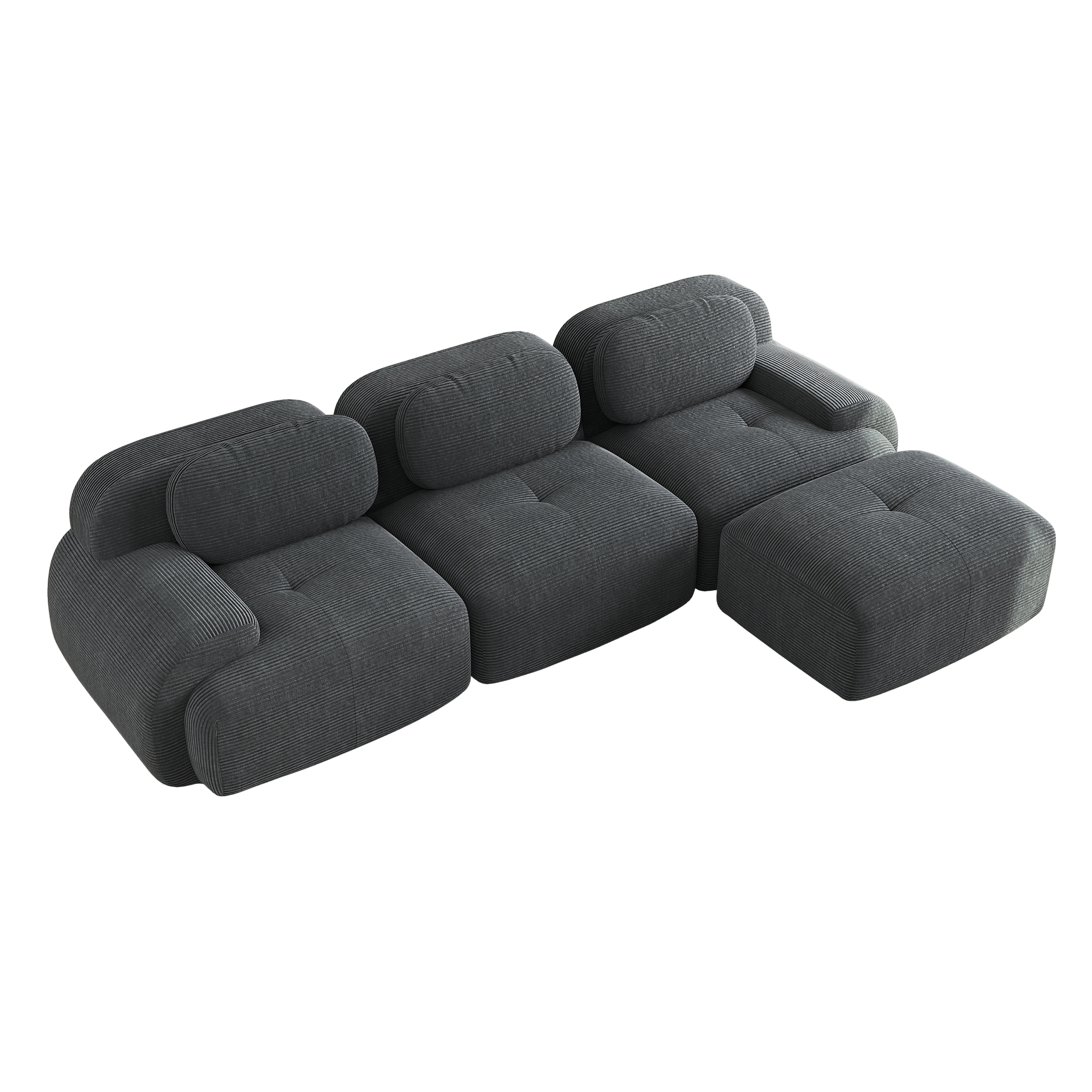 moduulisohva 3-paikkainen harmaa korduaanikangas ergonominen säädettävä