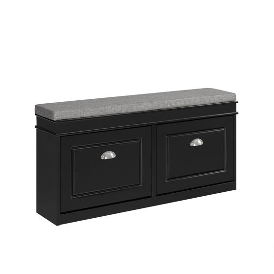 SoBuy Puukuitu säilytyspenkki FSR64-SCH musta tyynyllä