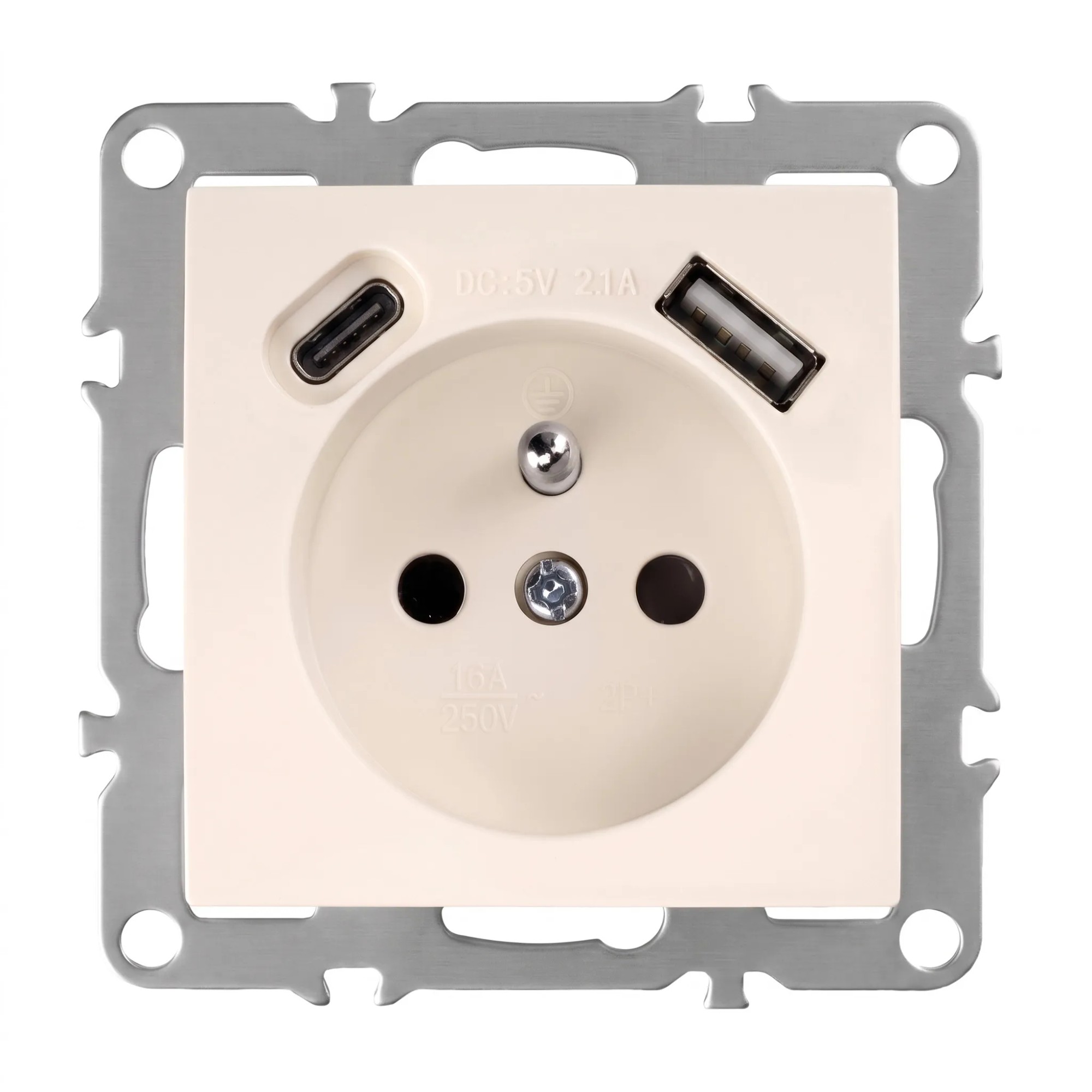 Toolight Yksiosainen maadoitettu pistorasia OSTE JNH004-G +USB-A, USB-C Beige 4, 8x7, 4x7, 4cm