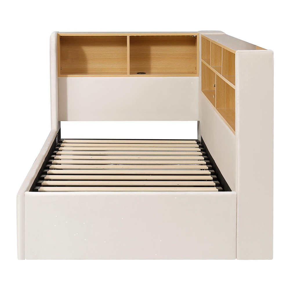 Verhoiltu sänky 90 x 200 cm, LED-valaistuksella, beige
