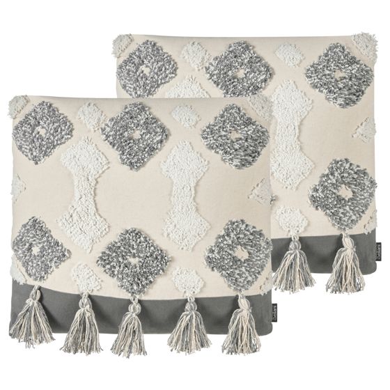 Koristetyynysetti 2 kpl ALOCASIA 45 x 45 cm Puuvilla Beige Geometrinen kuvio