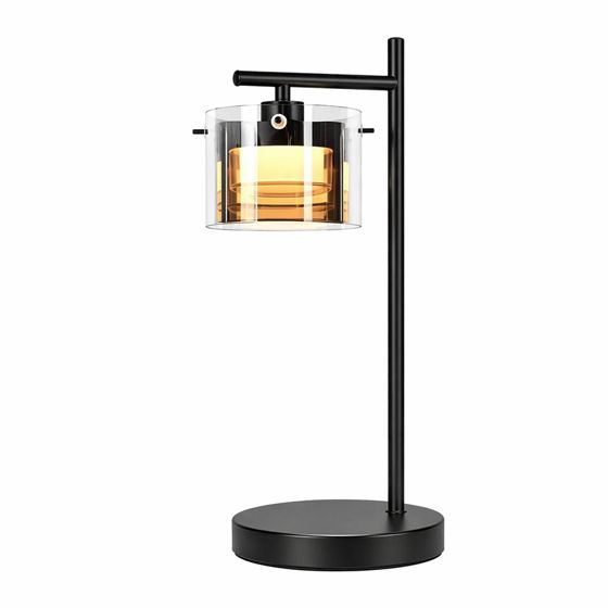 NETTLIFE LED-pöytävalaisin johdolla, musta yövalaisin savulasista ja metallista, moderni lämmin valo olohuoneeseen, makuuhuoneeseen, toimistoon