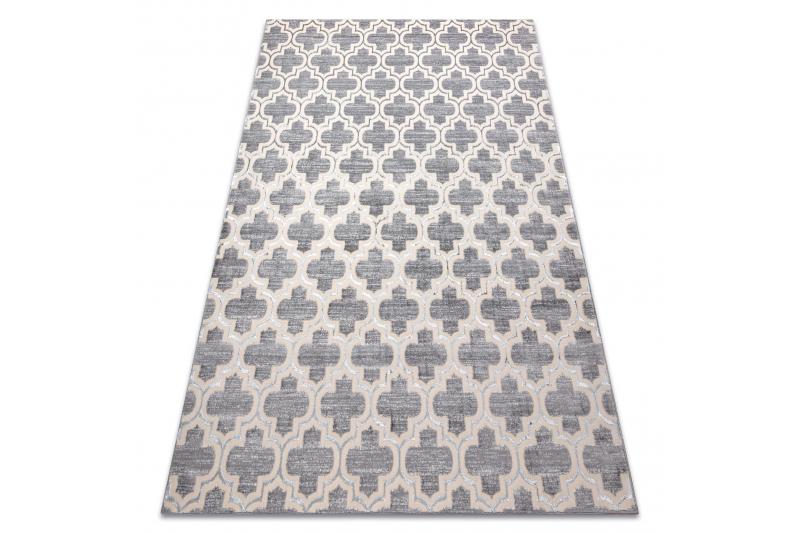 Matto CORE W6764 Marokkolainen apila, säleikkö - rakenteellinen, kaksi kerrosta fleeceä, harmaa / kerma 120x170 cm